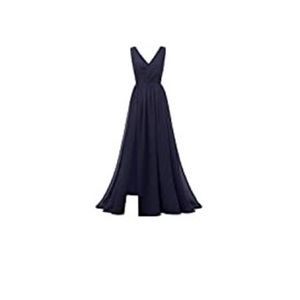 NWOT Navy Blue chiffon dress. V neck with slit. Lace up back.
